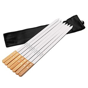Goutime Stainless Steel Grilling BBQ Kabob Skewers With Wood Handle