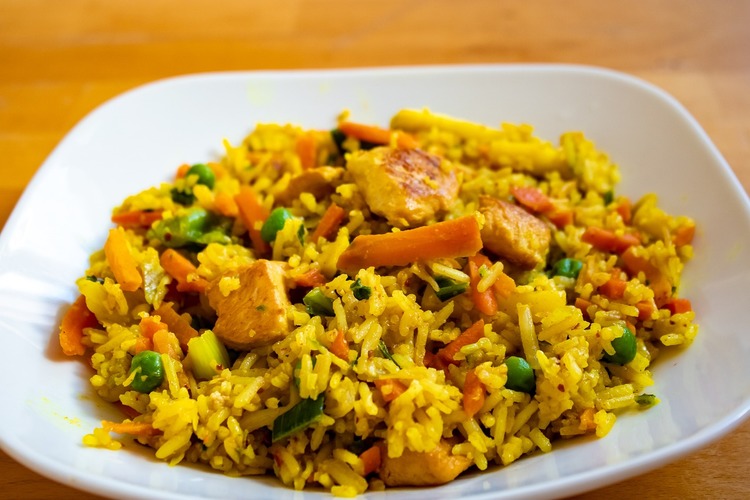 Chicken Breast with Fried Rice, Carrots and Peas - Chicken Recipe