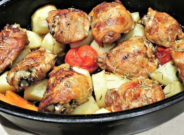 Roasted Chicken Thighs with Potatoes and Tomatoes Recipe