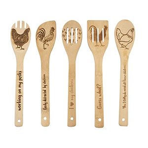 Rooster Wooden Cooking Spoons - Set Of 5